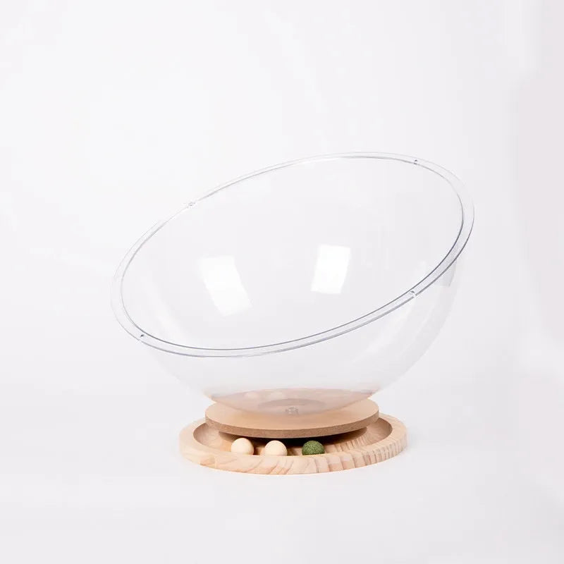 Transparent acrylic space capsule cat bed on wood board base