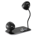Three-in-one clock wireless charger desk lamp with 49 white LED beads, ABS material, black colour option