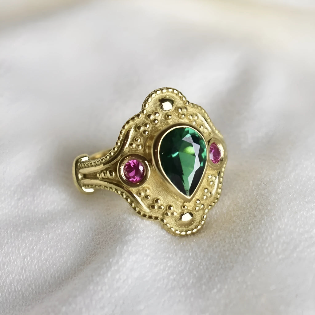 Geometric gold-plated alloy ring for women on a plain background, showing its ins style design.
