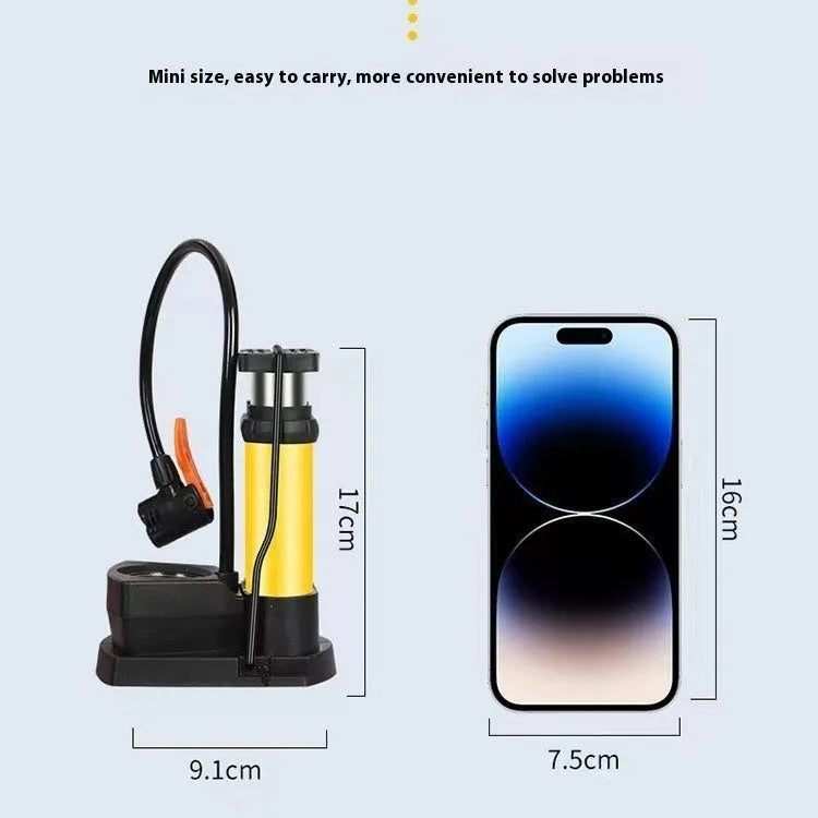 Foot tire pump for bicycle and motorcycle high pressure portable automobile air inflator with iron body and 170cm length