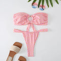 Women's floral print tube top ring bikini swimsuit set with matching briefs, shown in a backless design.