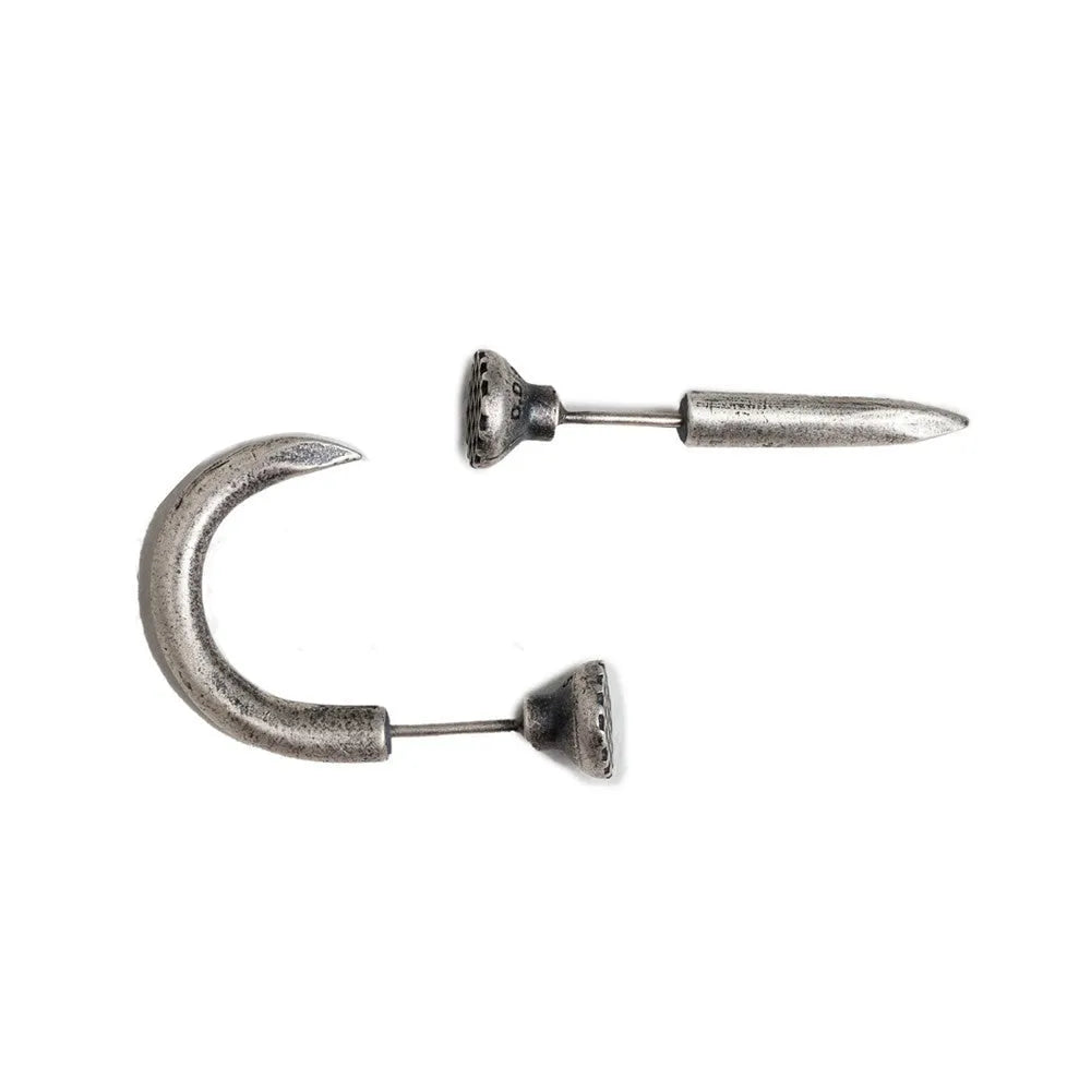 S925 sterling silver nail stud earring in straight or curved punk gothic design