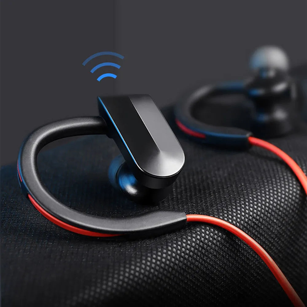 Wireless neck mounted Bluetooth earphones in black colour showing neckband design and earpieces