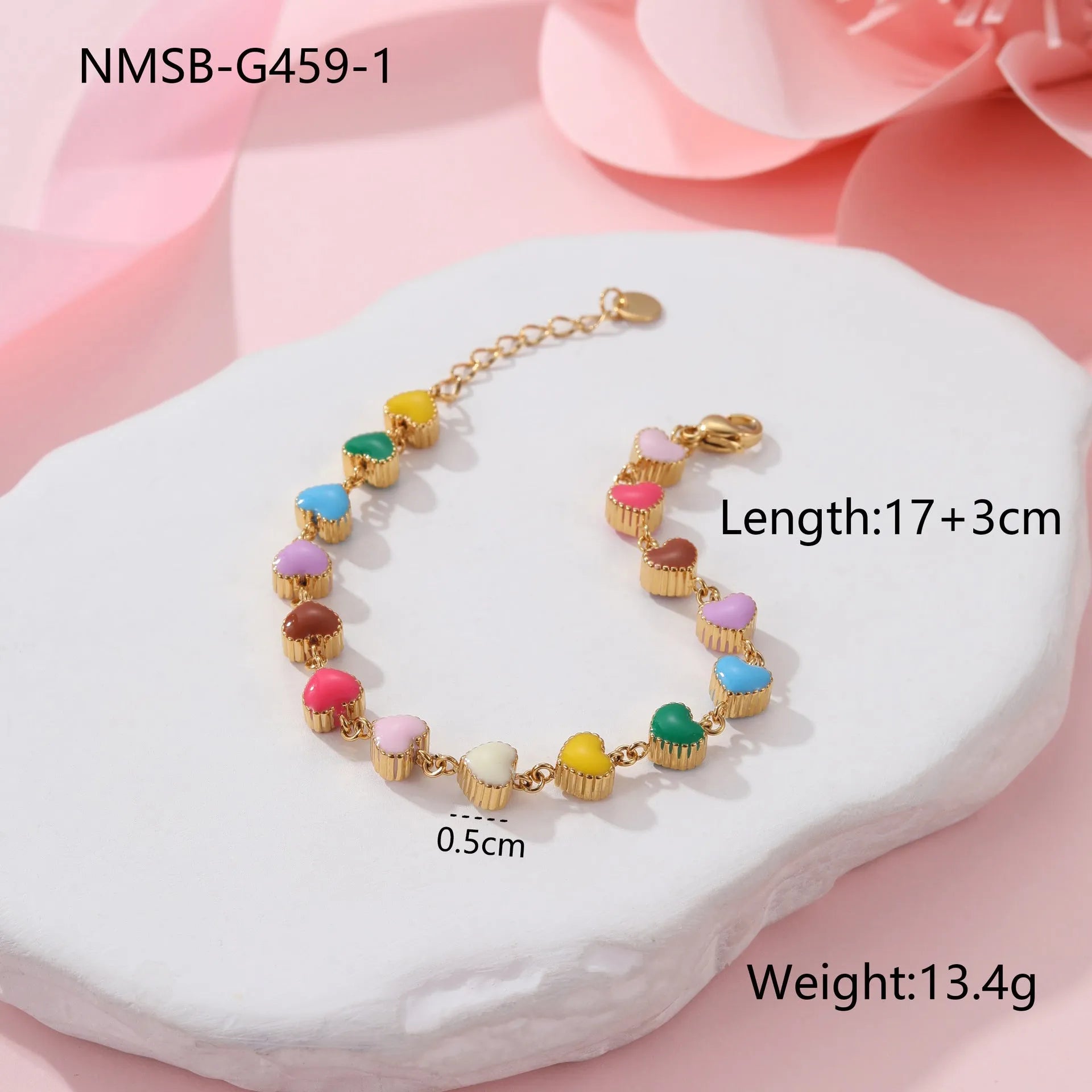 Women's titanium steel bracelet with oil-filled heart pendant in gold or steel finish