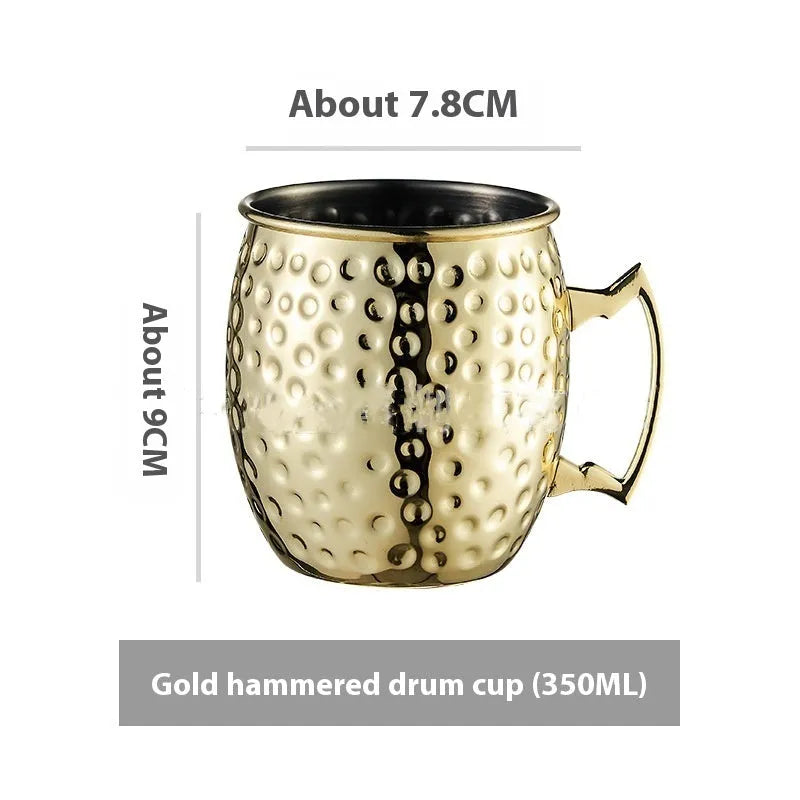 Stainless steel Moscow mule cup with copper-plated finish in hammer point design