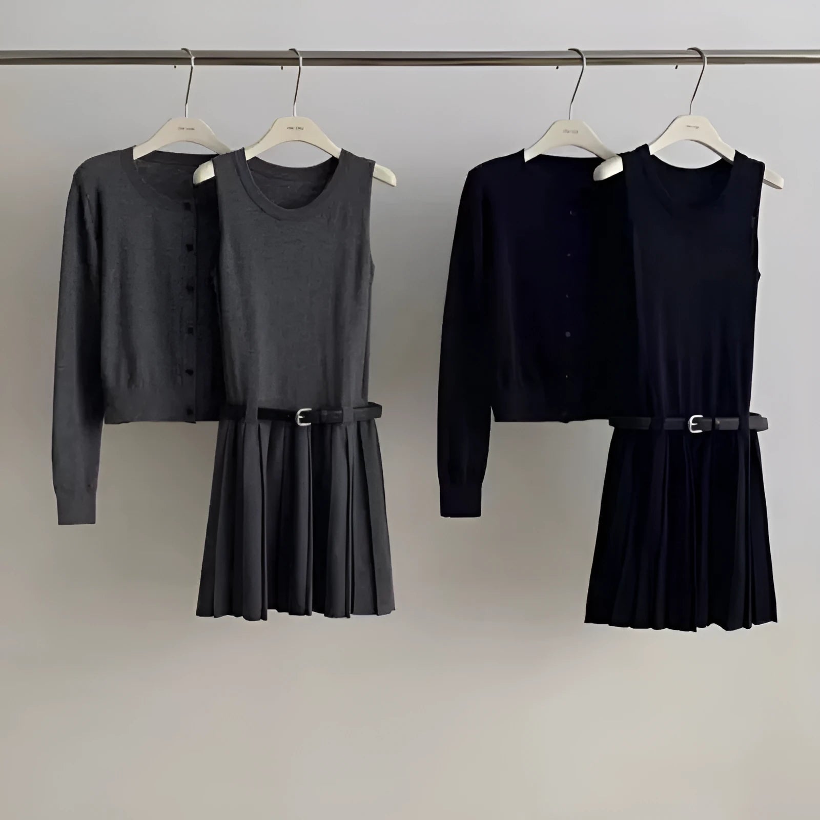 Women's art retro knitted two-piece set with vest skirt and long-sleeved cardigan