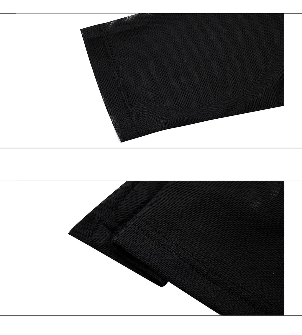 Black and white mesh ice-feel slim fit long sleeve bottoming shirt for layering