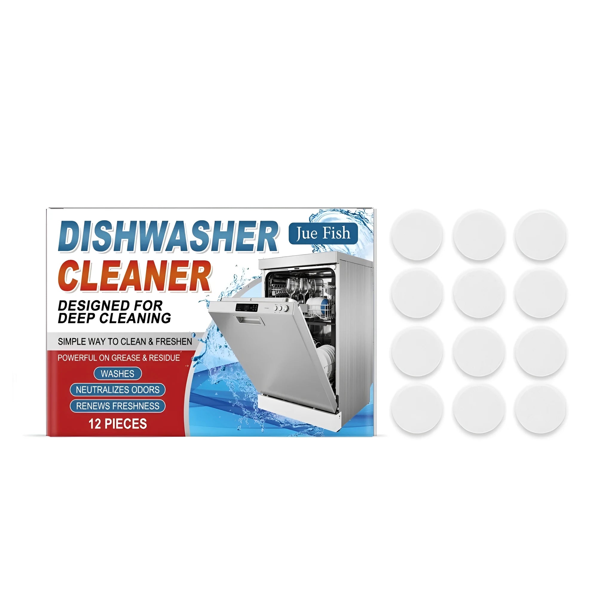 Pack of 12 dishwasher cleaning tablets for appliance maintenance and descaling