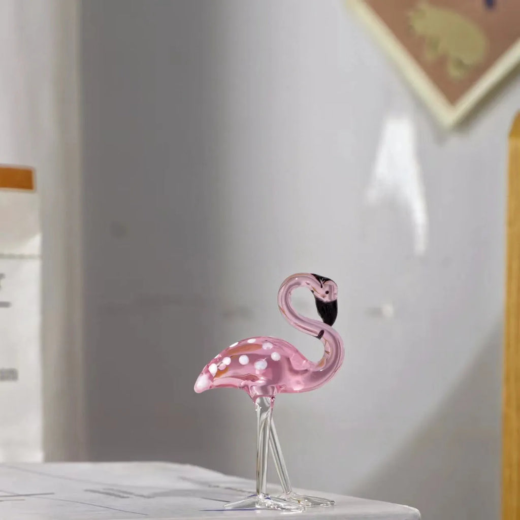 Pink crystal flamingo decorative craft with white crystal material on table display