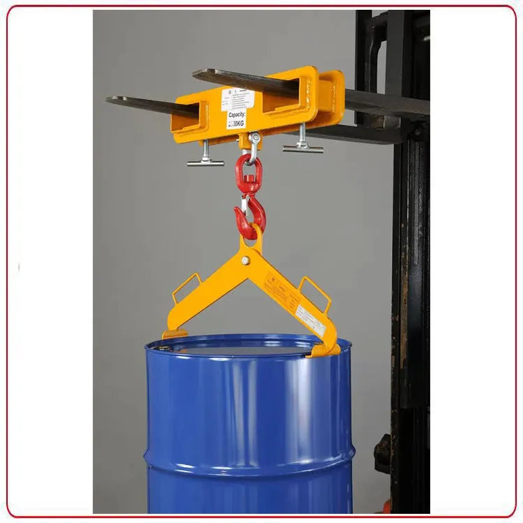 Rotatable iron forklift hook with safety locking device for converting a forklift to a mobile crane.