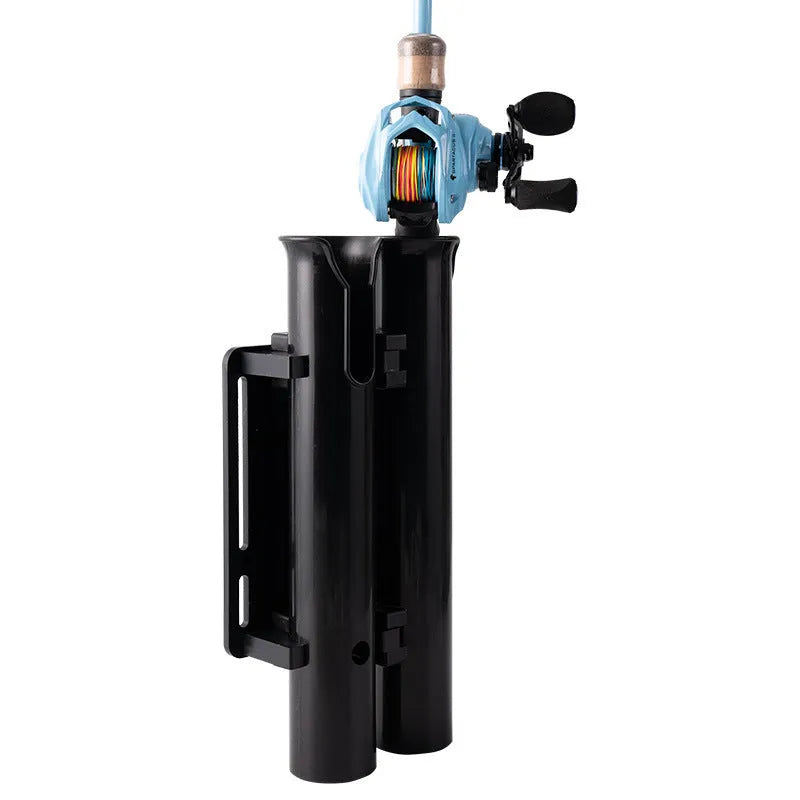 Black carbon fishing rod rack mounted on motorcycle with double-layer plastic rod frame