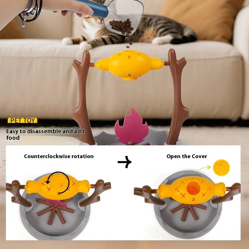 Barbecue style tumbling cat food feeder toy with leakage design 30x30x29cm