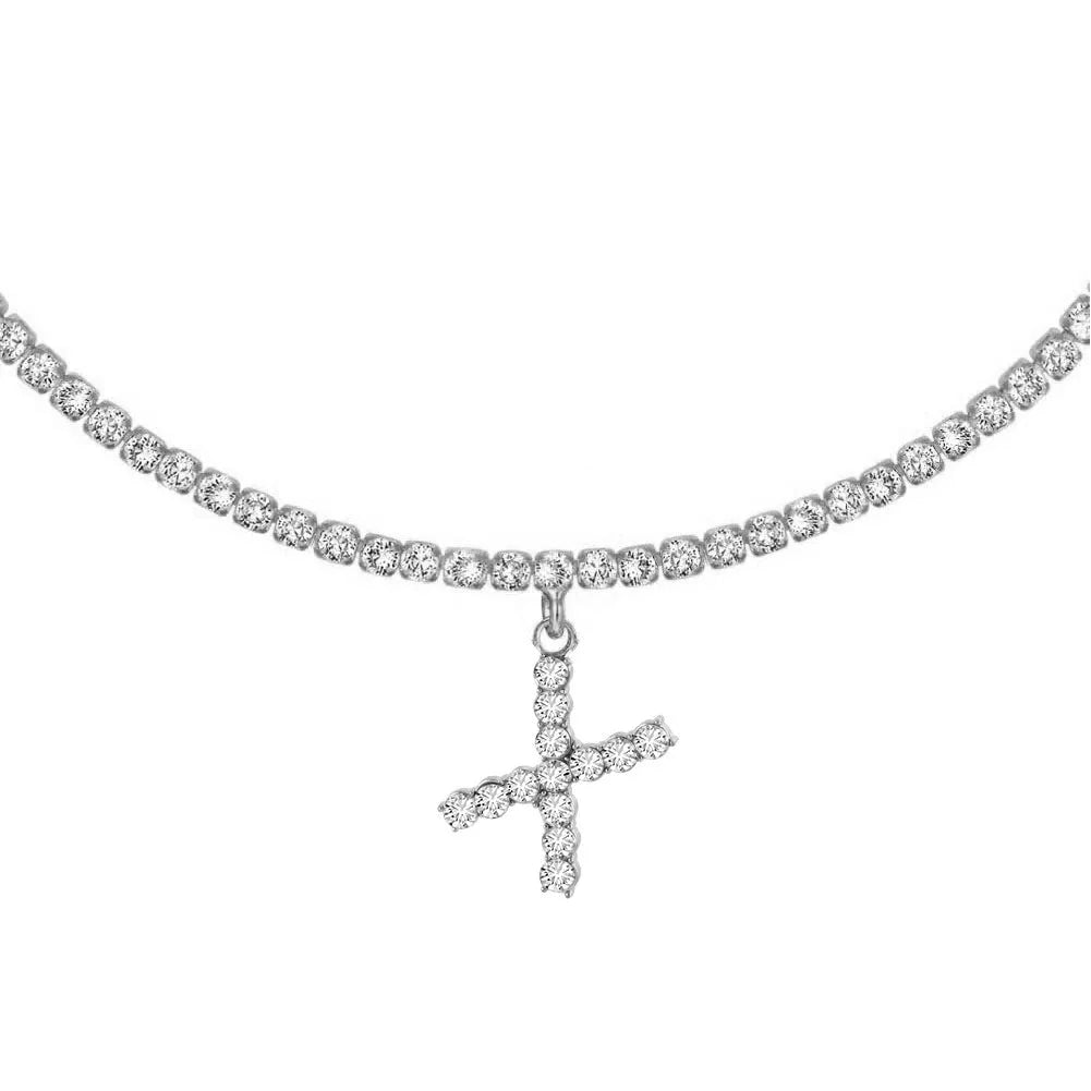Personalised diamond letter necklace with rhinestone pendant on claw chain in gold finish