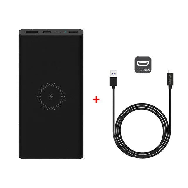 White and black 10000mAh power bank showing USB-C port and wireless charging surface