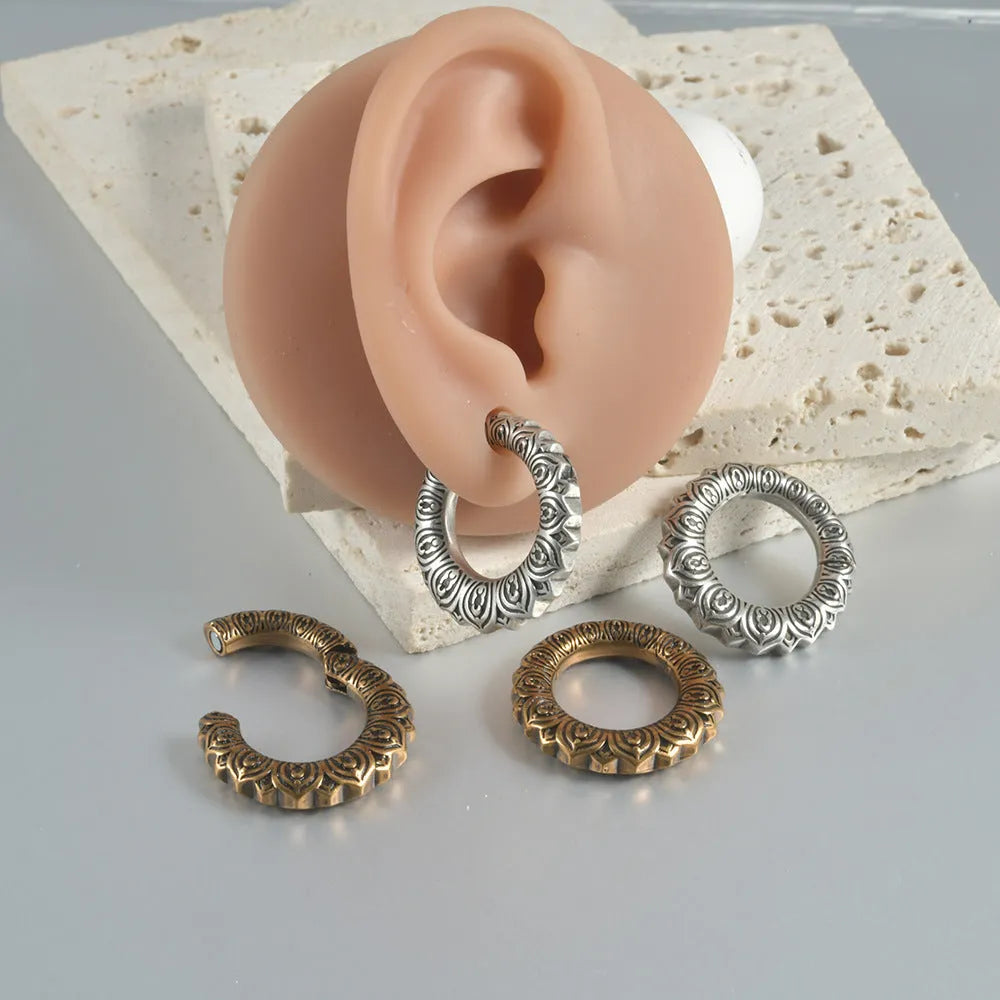 Large hollow out geometric dragon shape earrings in antique silver colour