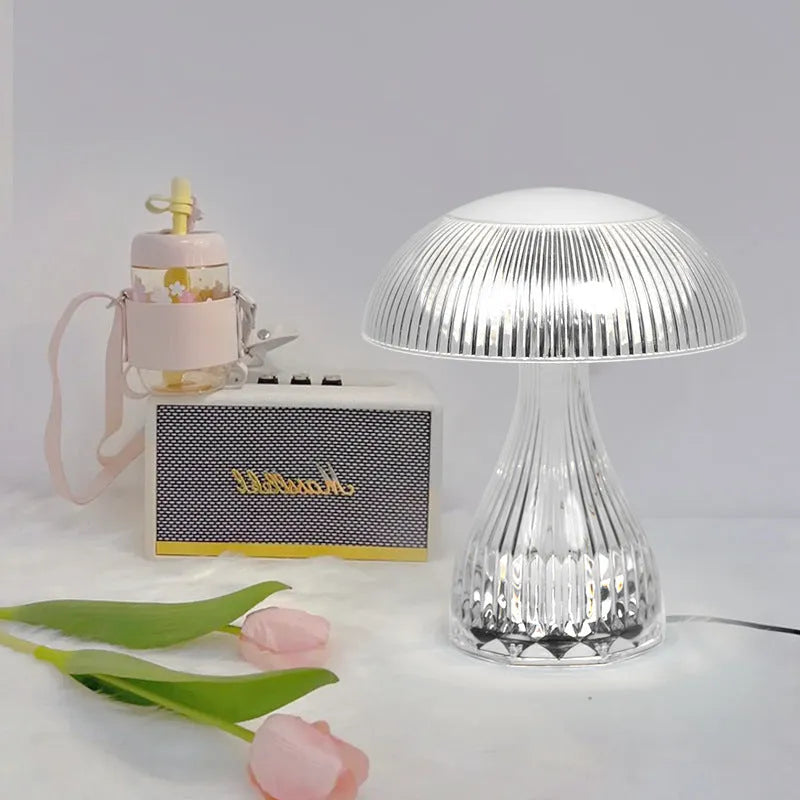 White acrylic touch control bedside lamp with USB charging cable