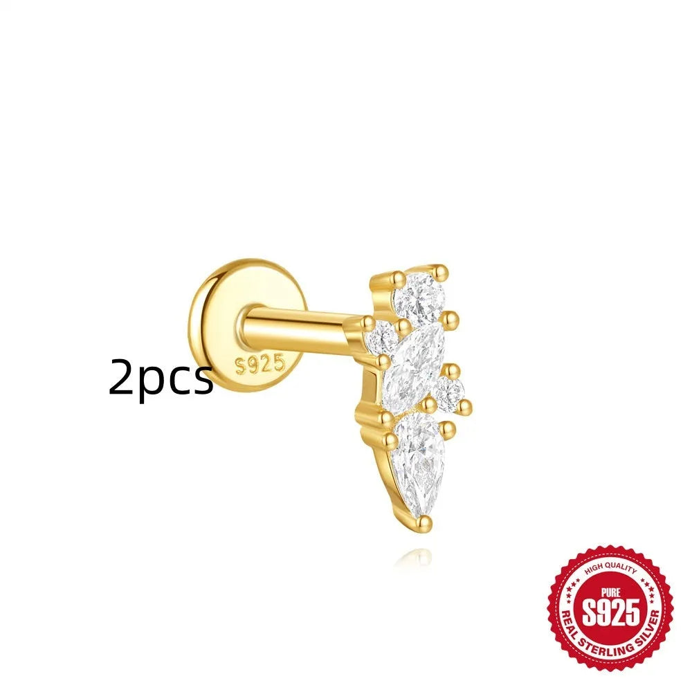 S925 sterling silver geometric kite shape earrings with chain tassel and rhinestone details
