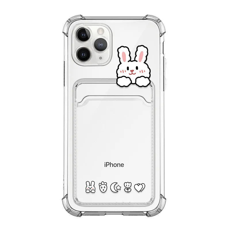 Transparent cartoon design phone case with card holder slot for Apple iPhone