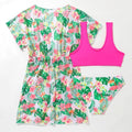 Girls' two-piece floral swimsuit briefs set in polyester fabric for swimming sports