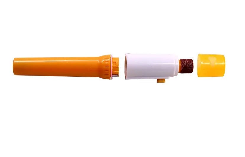 Yellow and white plastic electric pet nail grinder with three replaceable filing wheels and button