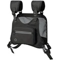 Black adjustable reflective polyester chest bag for running and cycling with multiple compartments and orange lining