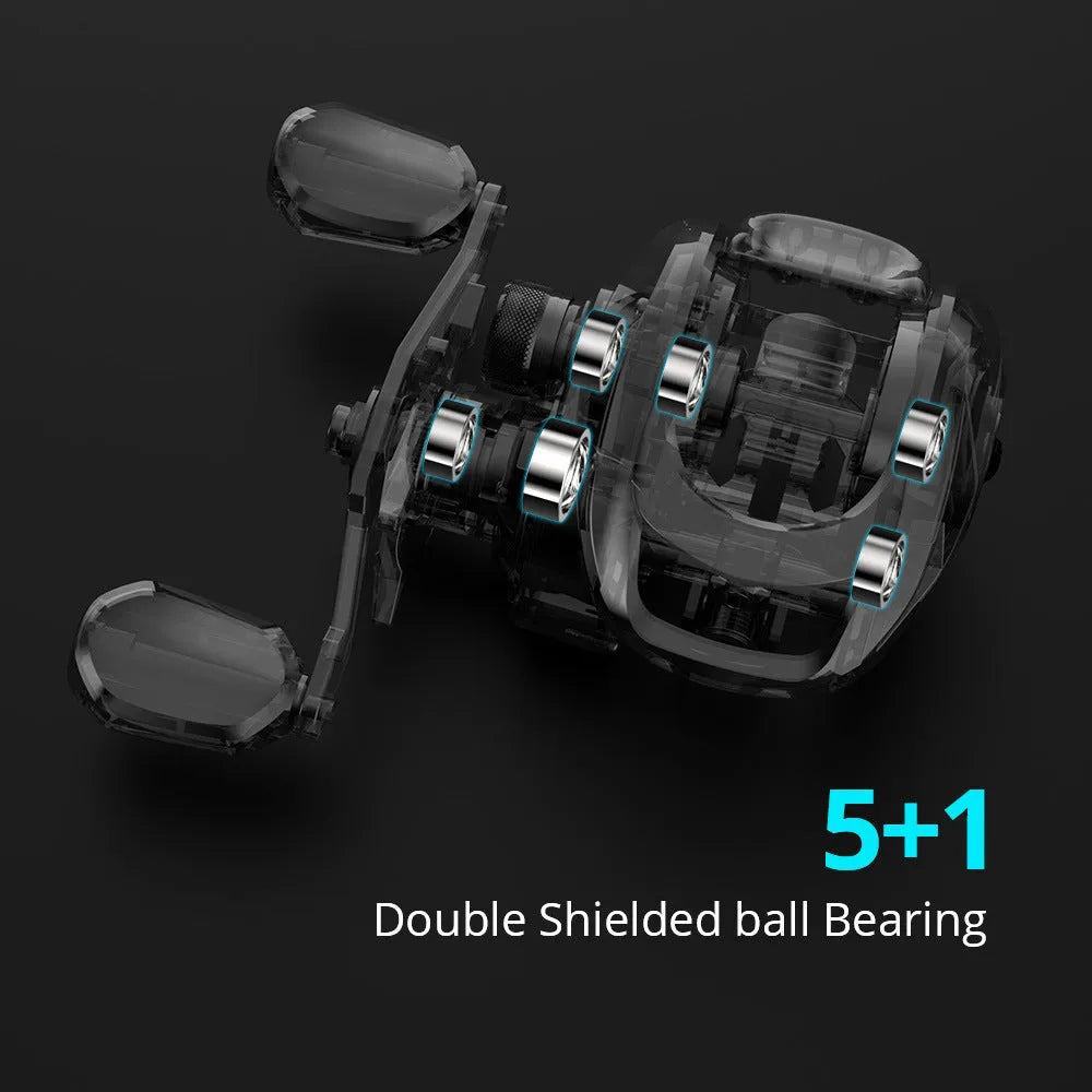 Drip wheel lure fishing reel with rocking wheel mechanism for line control