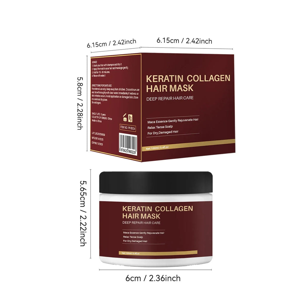 Moisturising collagen hair mask 100ml tube for dry damaged hair restoration