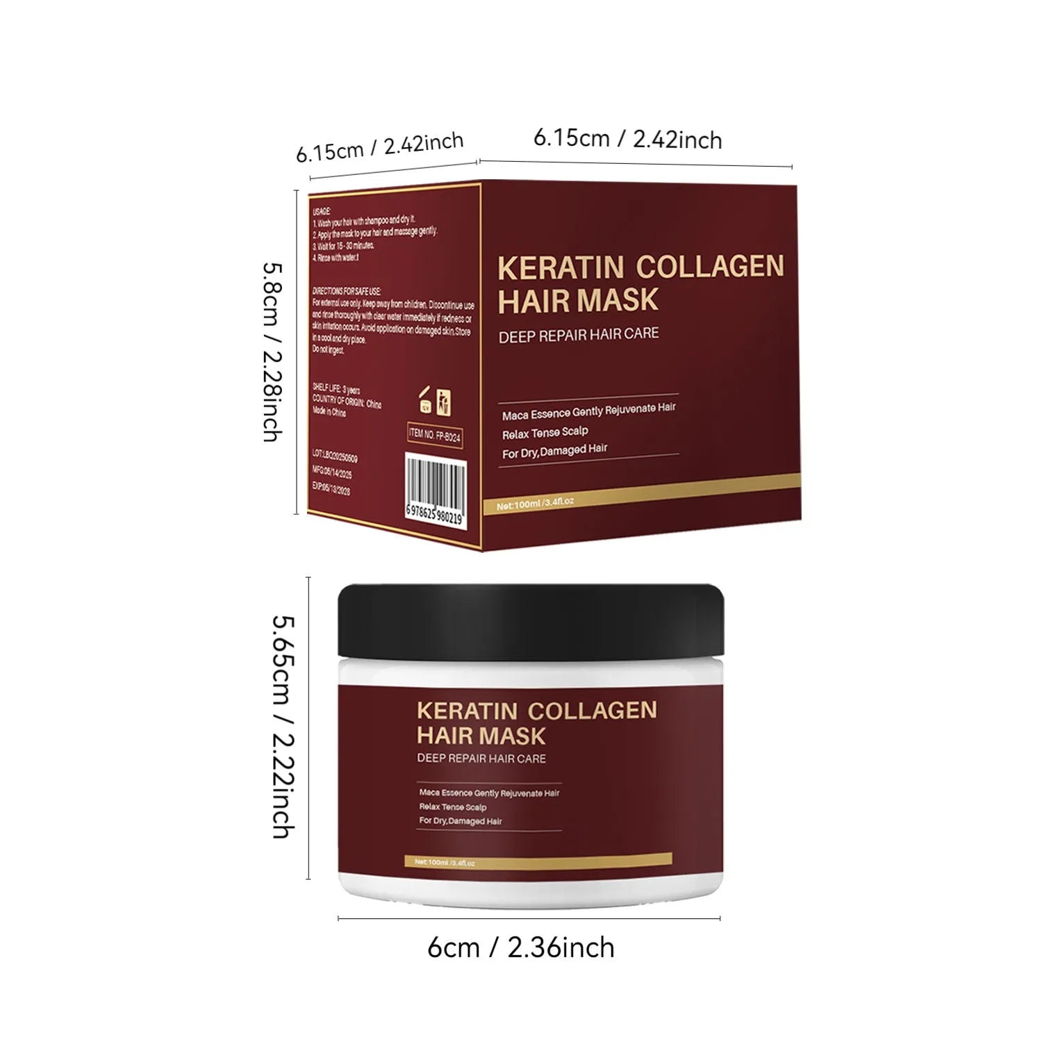 Moisturising collagen hair mask 100ml tube for dry damaged hair restoration