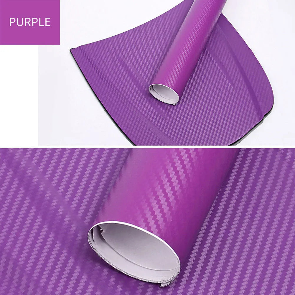 Roll of 3D carbon fiber car decoration sticker showing textured surface in multiple colour options