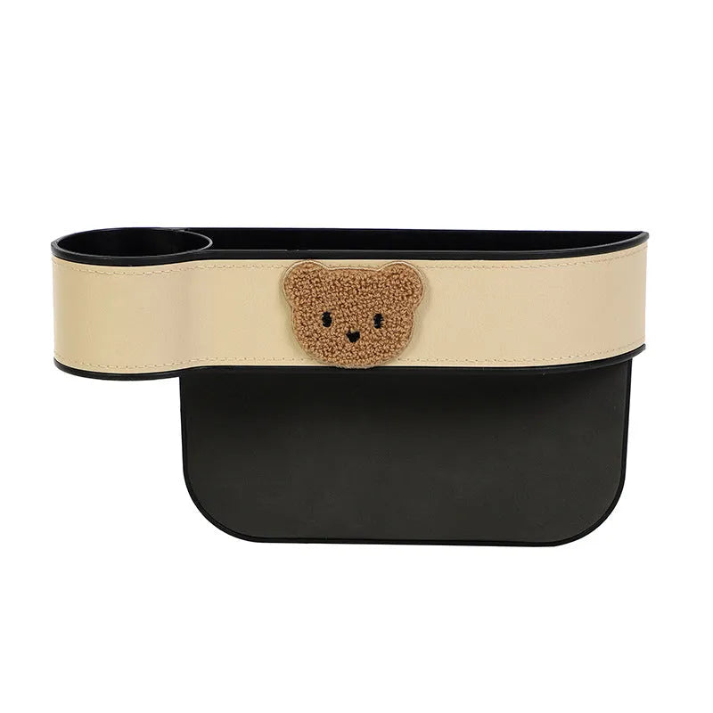 Leather car seat gap storage box with cartoon bear design options for vehicle organisation