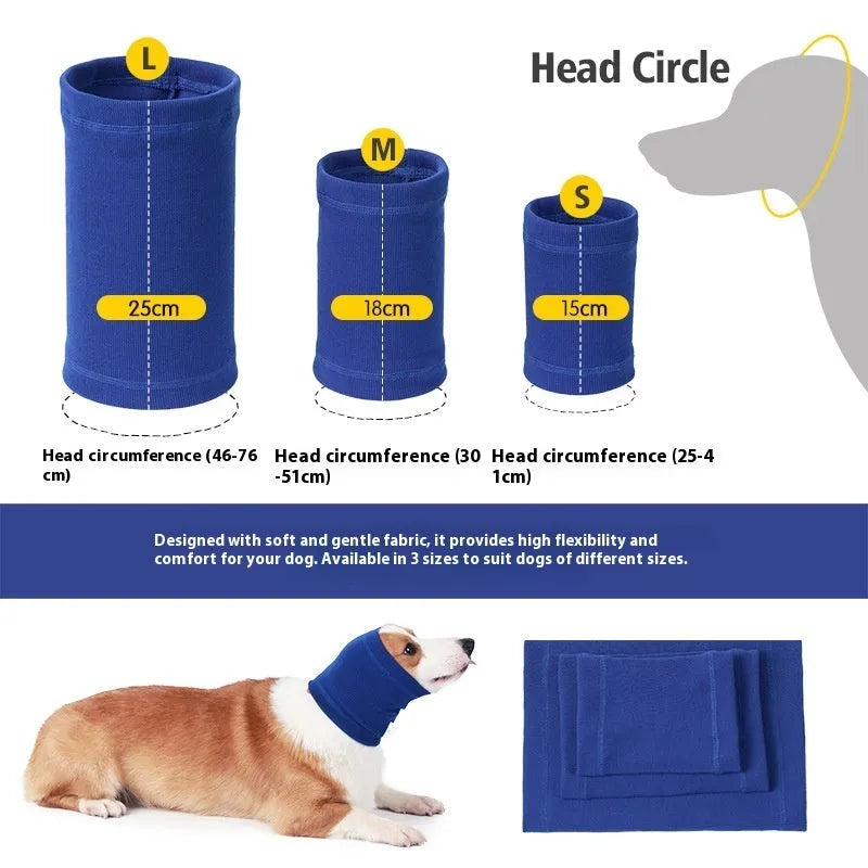 Blue or grey polyester dog headband scarf comforter pet accessory in S M L sizes