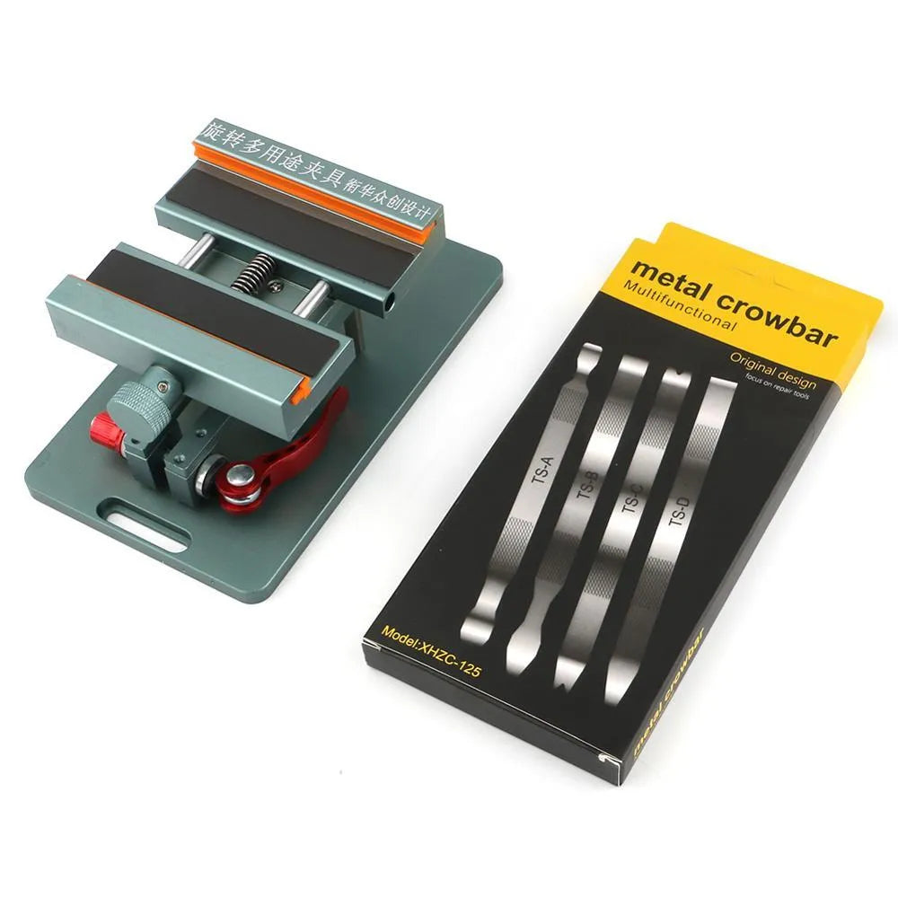 Mobile phone repair fixture with 360-degree rotation and silicone grips for phone disassembly
