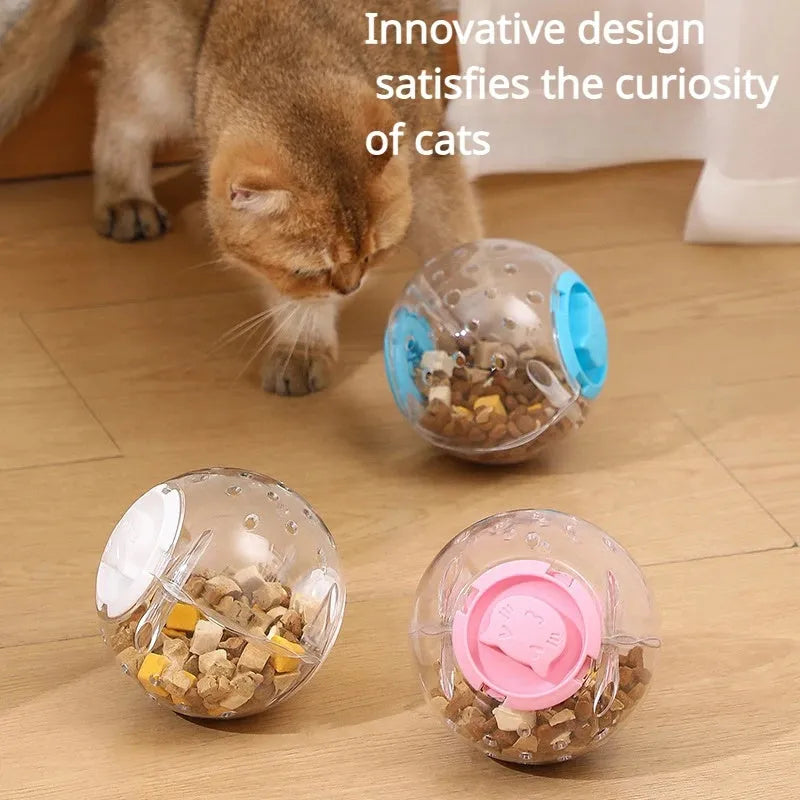 11.5cm blue ABS slow feeding ball for dogs and cats on a light background