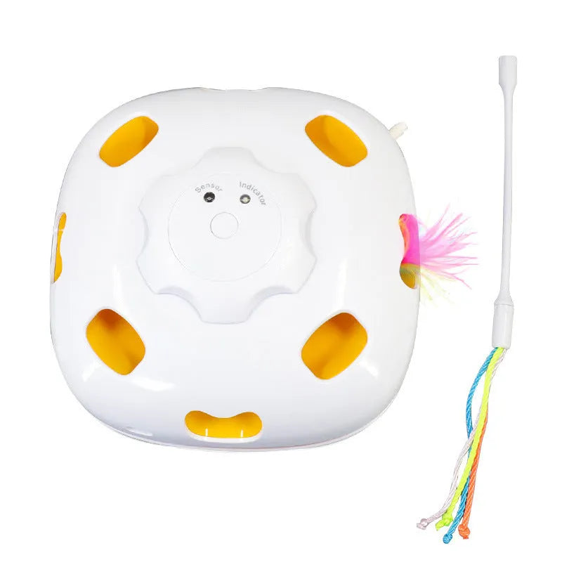 Plastic cat interactive toy with self-hi relief teaser mechanism in picture colour