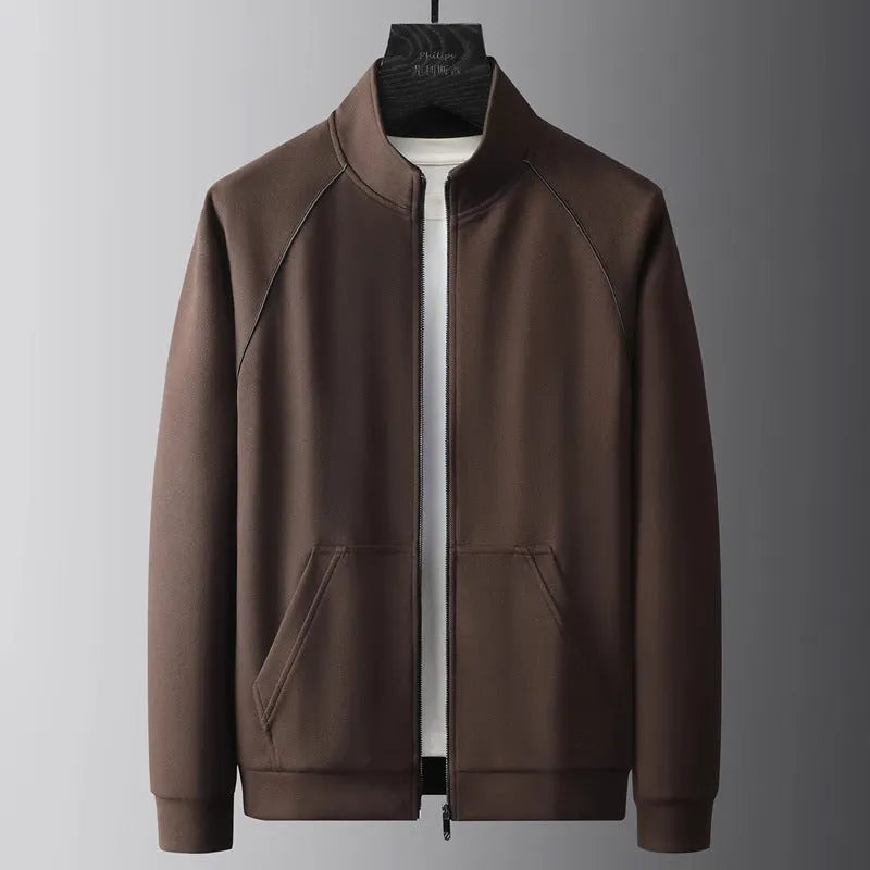 Men's slim-fit stand collar sports jacket and trousers suit set in Vinylon fabric.