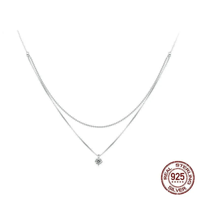 Double-layer sterling silver necklace with pearl chain for women