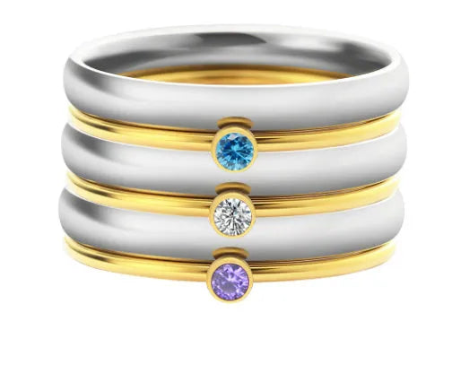 December birthstone engraved titanium steel ring in geometry shape on a size chart.
