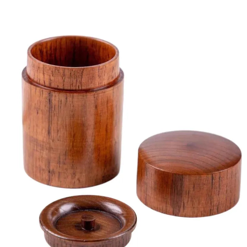 Tea storage can with wooden texture design, 7.5 cm diameter and 12 cm height, offset printed finish, with lid