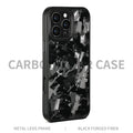 Metal frame forged pattern carbon fibre iPhone 17 protective case with magnetic attachment in black frame blue gold colour