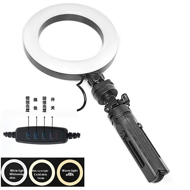 Desktop tripod suit with mobile bracket and colour adjustable fill light for live streaming, black colour