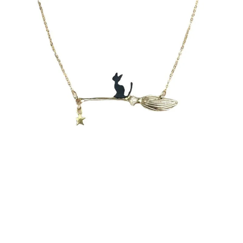 Halloween black cat alloy pendant necklace in gold and silver colour variations
