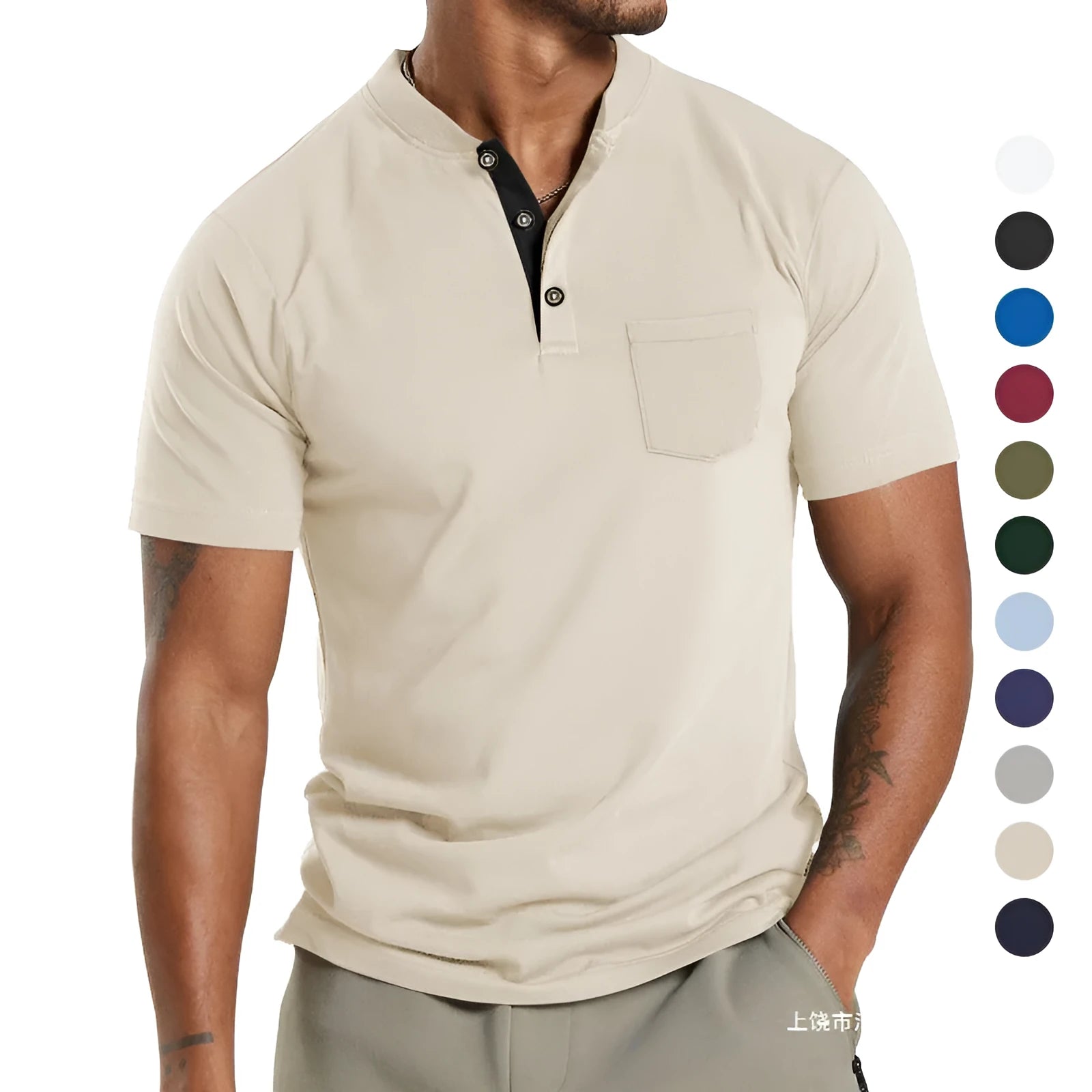 Men's plus size short sleeve button shirt in Army Green colour with a chest pocket.