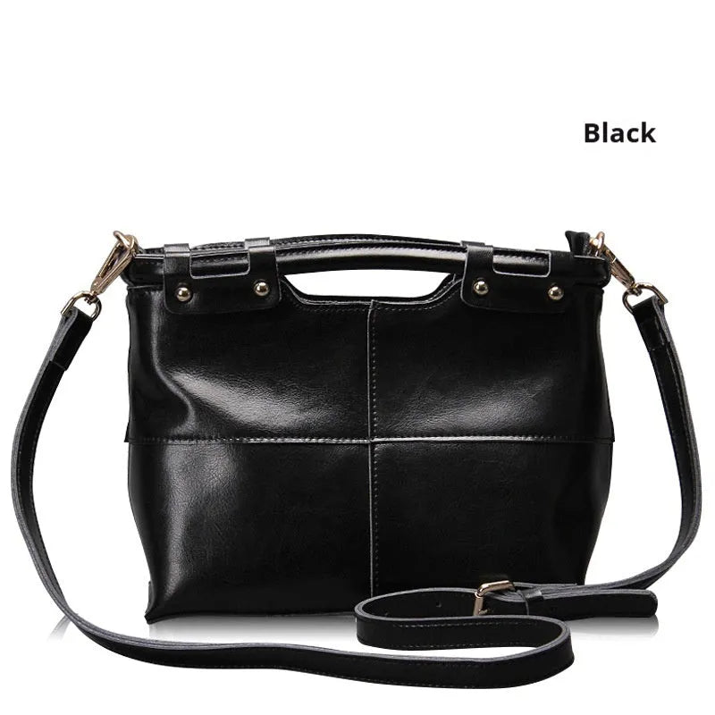 European and American retro solid colour women's leather messenger bag in genuine first layer cowhide, black colour