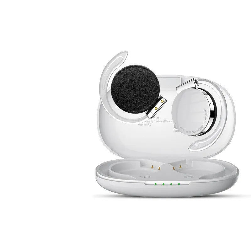 Black and white wireless sports Bluetooth earphones with 15m range showing ear plug design