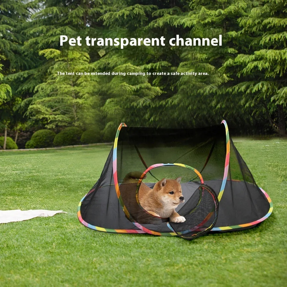 Foldable mesh cat roll cage in hexagonal style, showing breathable fabric and enclosed structure.
