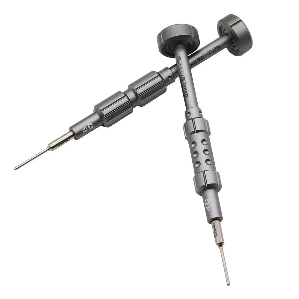 iPhone repair screwdriver tool with cross triangle T2 heads and grenade-shaped aluminium handle
