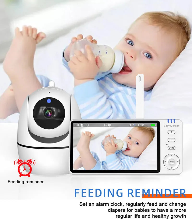 HD wireless baby monitor white with 5.0-inch 720p LCD screen, cry detection, and 3500mAh battery