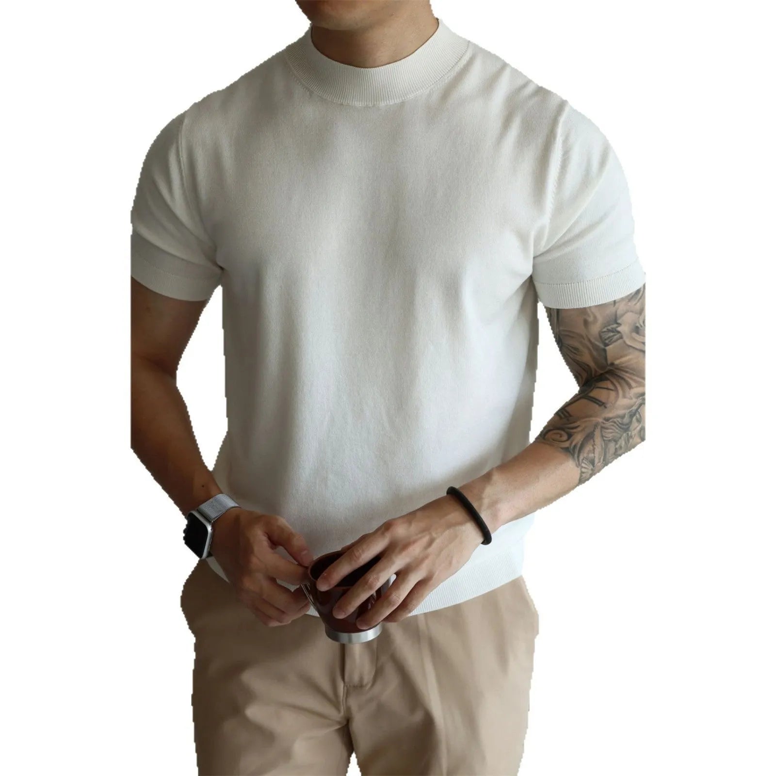 Men's solid colour slim-fit polyester T-shirt in dark gray, front view