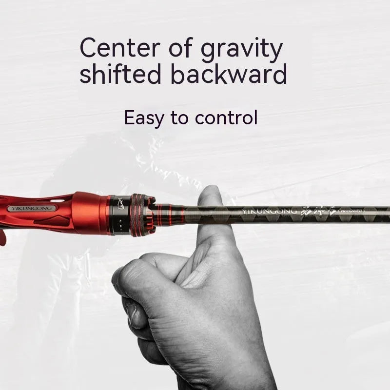 Carbon fishing rod showing straight handle and pikestaff style options, with length choices of 210cm and 240cm for lure fishing.