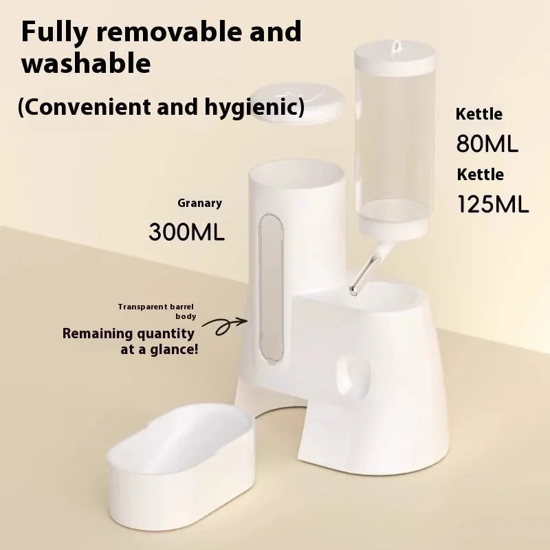 Hamster automatic drinking water feeder with integrated food basin in plastic construction